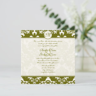 New Sizes Olive Damask Swirls Wedding Invitation
