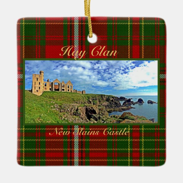 New Slains Castle – Scottish Hay Clan Tartan Xmas Ceramic Ornament (Front)