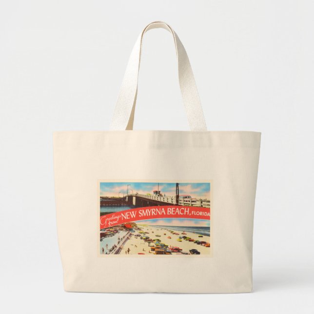 New Smyrna Beach Florida FL Old Travel Souvenir Large Tote Bag (Front)