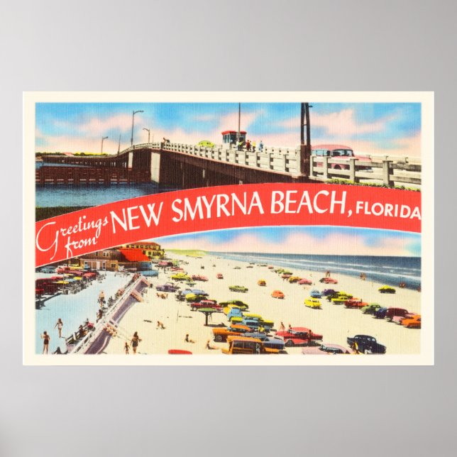 New Smyrna Beach Florida FL Old Travel Souvenir Poster (Front)