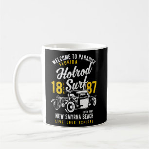 New Smyrna Beach Florida Retro Hotrod Surf Distres Coffee Mug