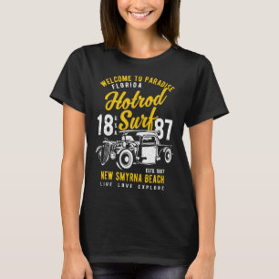 New Smyrna Beach Florida Retro Hotrod Surf Distres T-Shirt