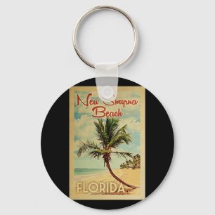 New Smyrna Beach Palm Tree Vintage Travel Key Ring