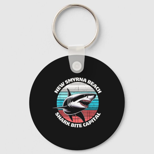 New Smyrna Beach_ Shark Bite Catal Graphic  Key Ring (Front)