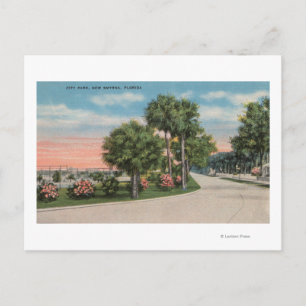 New Smyrna, Florida - Street View of City Park Postcard