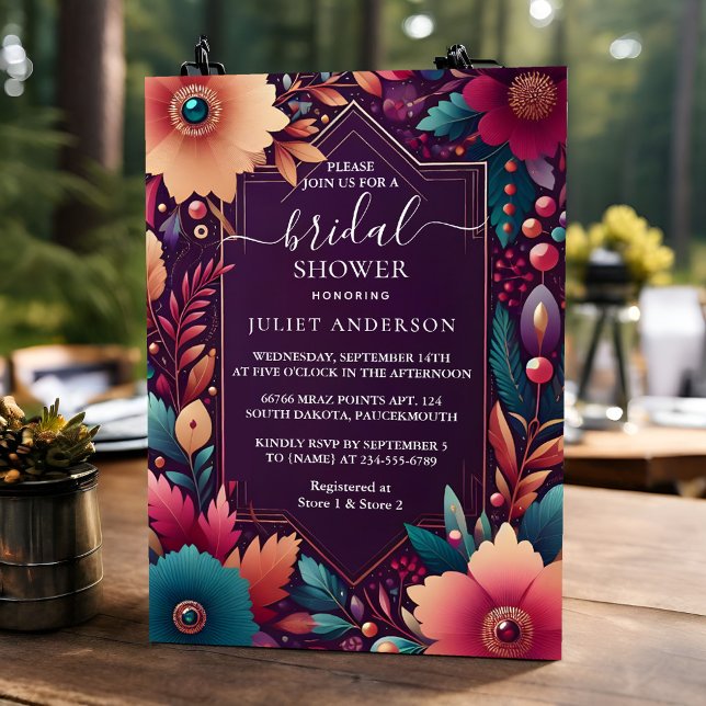 New Soft Teal Fall Bold Jewel Tone Bridal Shower Invitation (Creator Uploaded)