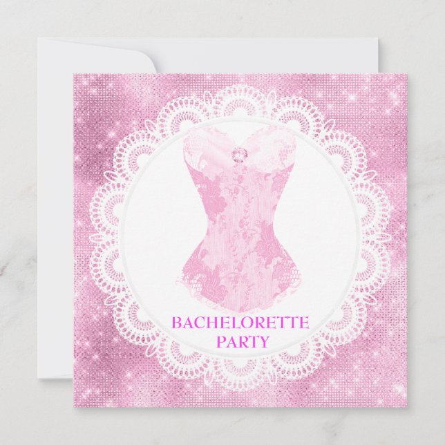 NEW SPARKLE PINK CORSET PRETTY ELEGANT LACE INVITATION (Front)