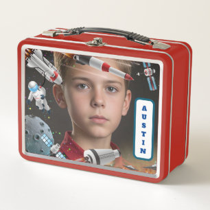 NEW! Spiral Notebook - Space (add photo and name) Metal Lunch Box