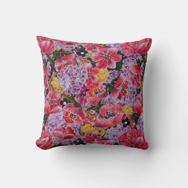 New Spring Floral in Pink and Purple Cushion (Front)