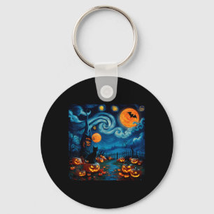 New Starry Art Night Sky Art Y Halloween Black Cat Key Ring