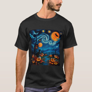 New Starry Art Night Sky Art Y Halloween Black Cat T-Shirt