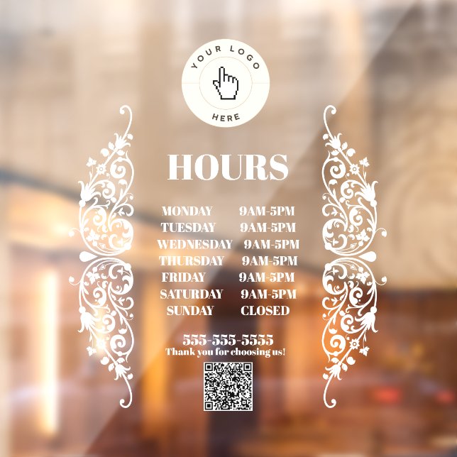 NEW! Store Hours Cling - 12x12 Rectangle - Custom (Sheet 2)