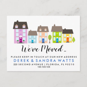 New street colourful houses business address annou announcement postcard