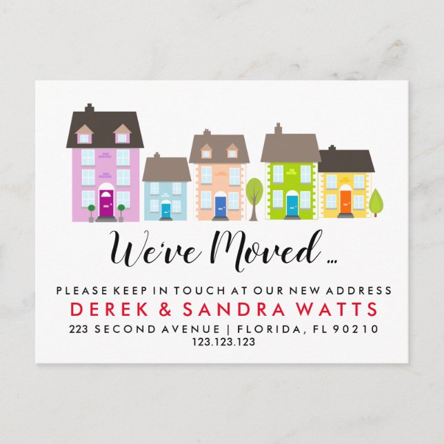 New street colourful houses business address announcement postcard (Front)