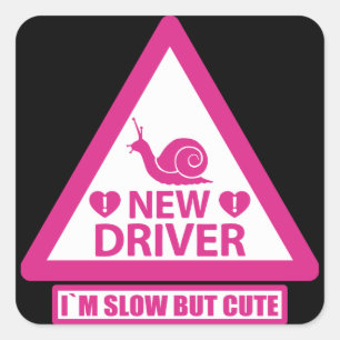 New Student Driver Warning Sign Pink Square Sticker