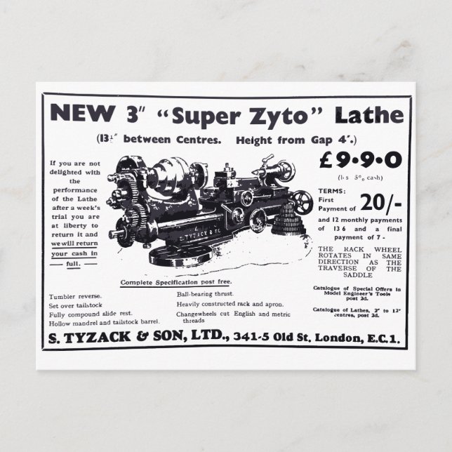New Super Zyto Lathe Avert 1930's Postcard (Front)