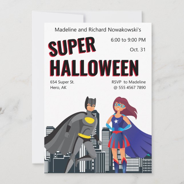 New Superhero Kids Halloween Party Cute Value Fab Invitation (Front)