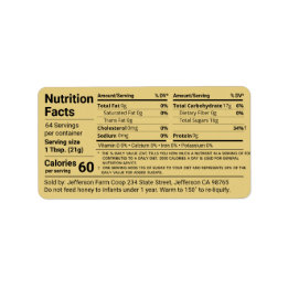 New Tabular Honey Nutrition Facts Gold Product Label