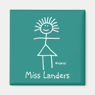 New Teacher Chalk Stick Figure on Green Blackboard Magnet