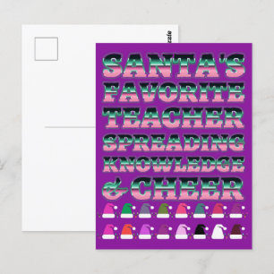 New Teacher Gifts: Christmas Santa Hats Typography Postcard