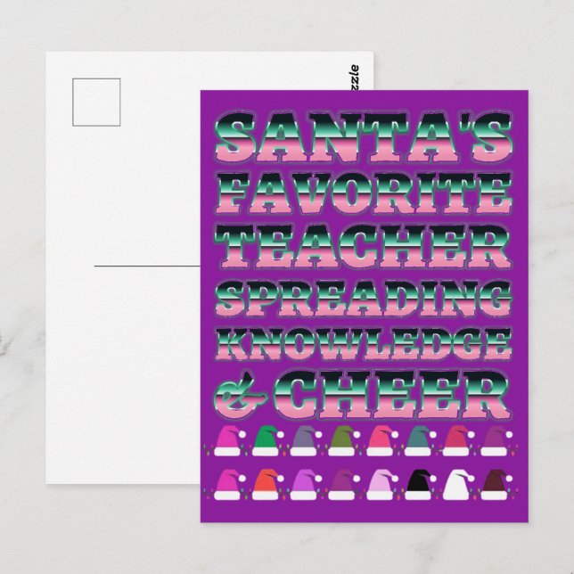 New Teacher Gifts: Christmas Santa Hats Typography Postcard (Front/Back)