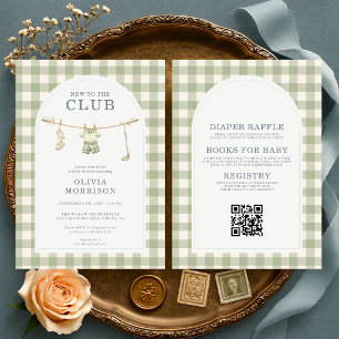 New to Club All in One Golf Gingham Baby Shower Invitation