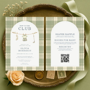 New to Club All in One Golf Plaid Baby Shower Invitation