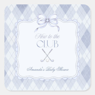 New to the Club Blue Boy Golf Baby Shower Decor Square Sticker