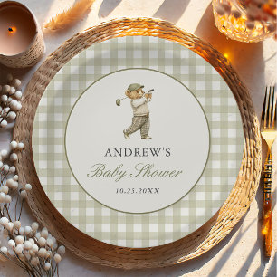 New to the Club Golf Boy Baby Shower Paper Plate