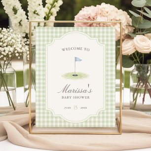 New to the Club Golf Green Gingham Baby Shower Poster