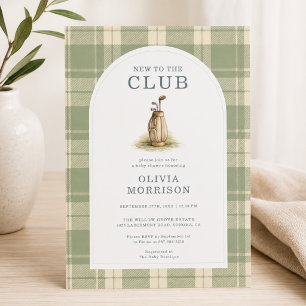New To The Club Golf Plaid Baby Shower Invitation