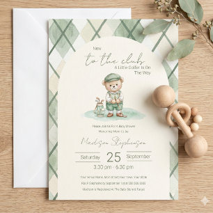 New To The Club Golfing Bear Baby Shower QR Code  Invitation