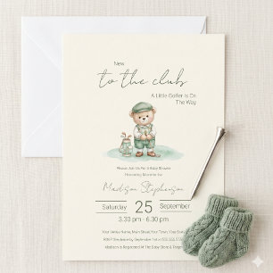 New To The Club Golfing Bear Baby Shower QR Code  Invitation