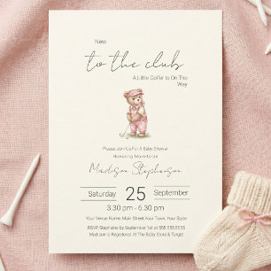 New to the Club  Green Golfing Bear Baby Shower  Invitation