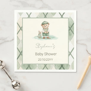 New to the Club  Green Golfing Bear Baby Shower  Napkin