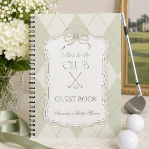 New To The Club Olive Green Golf Baby Shower Guest Notebook