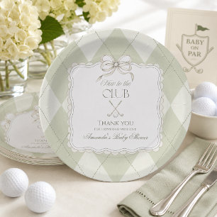 New To The Club Olive Green Golf Baby Shower Paper Plate