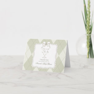 New To The Club Olive Green Golf Baby Shower Thank You Card