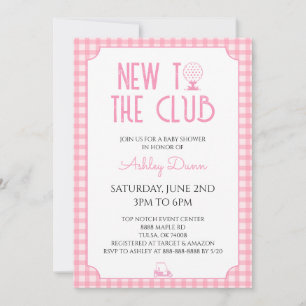 New To The Club Pink Gingham Golf Baby Shower Invitation