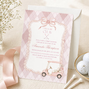 New to the Club Pink Golf Cart Baby Shower Invitation