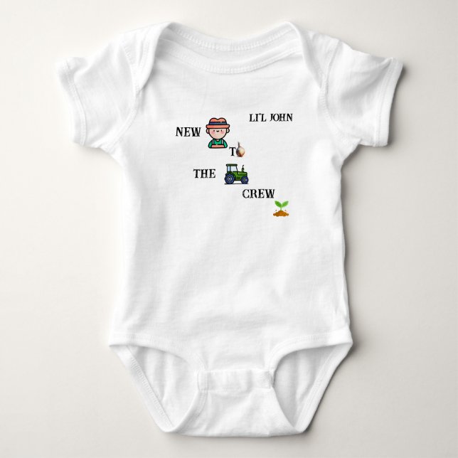 "New to the Crew" Farming Customisable  Baby Bodysuit (Front)
