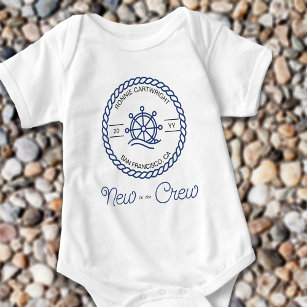 New to the Crew Nautical Blue Ship Wheel Custom Baby Bodysuit