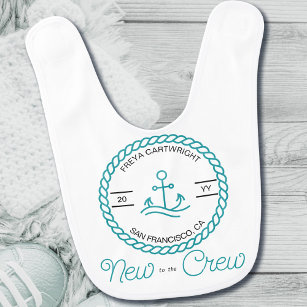 New to the Crew Nautical Boat Anchor Teal White Bib