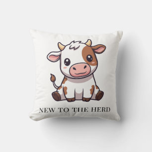 New to the Herd   Cute Baby Cow Illustration  Cushion