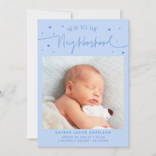 New To The Neighbourhood Icy Blue Photo Birth Announcement