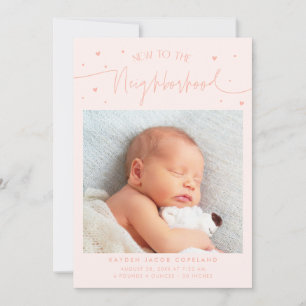 New To The Neighbourhood Peach Photo Birth Announcement
