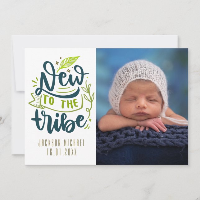 New to the tribe  Photo Collage Newborn Boy Birth  Announcement (Front)