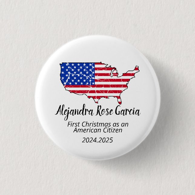 New U.S. Citizen – American Map Citizenship Day 3 Cm Round Badge (Front)