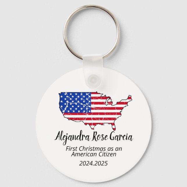 New U.S. Citizen – American Map Citizenship Day Key Ring (Front)
