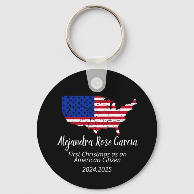 New U.S. Citizen – American Map Citizenship Day Key Ring (Front)
